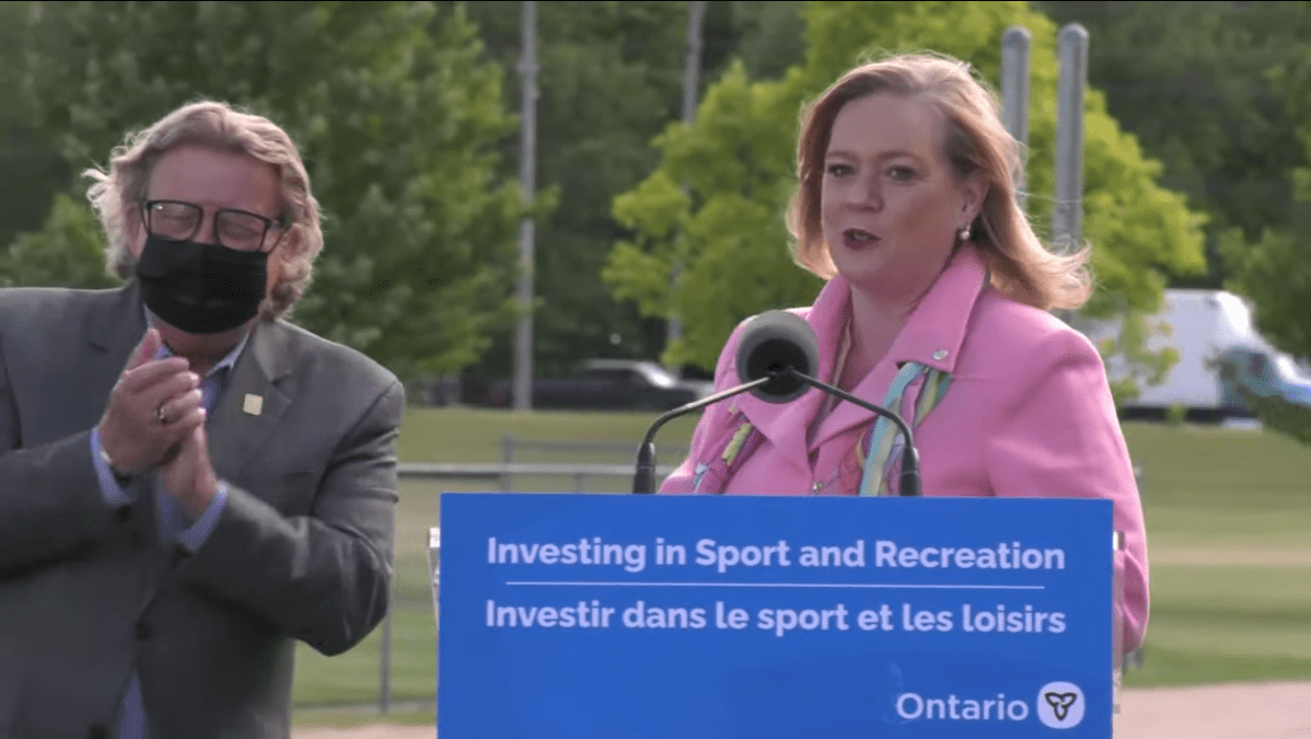 Mayor Ed Holder and Minister Lisa MacLeod on June 22, 2021. 