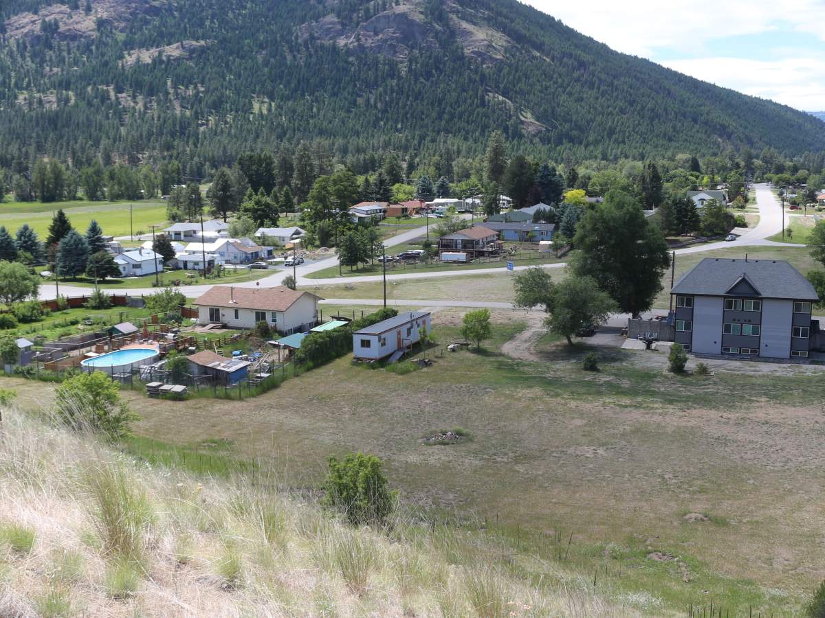 A view of the lot for a proposed five-storey apartment building in Midway, B.C.