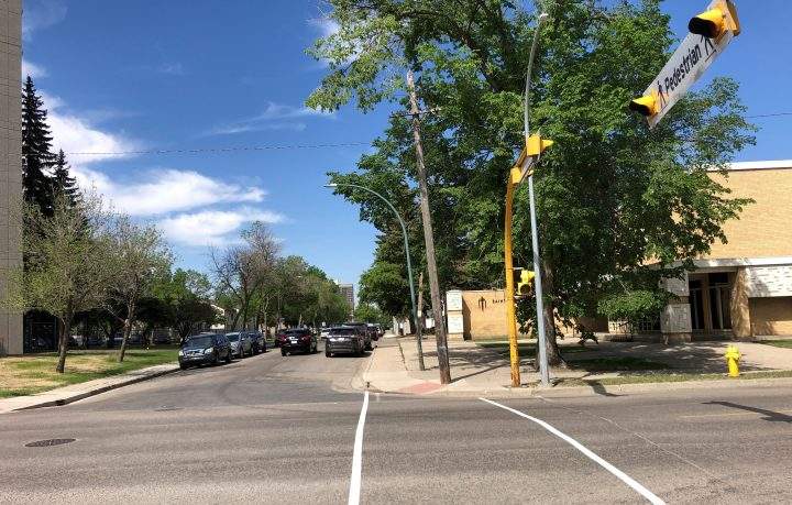 The Regina Police Service says a pedestrian was hit by a vehicle on 13th Avenue and Winnipeg Street at about 8:50 a.m. on Thursday.