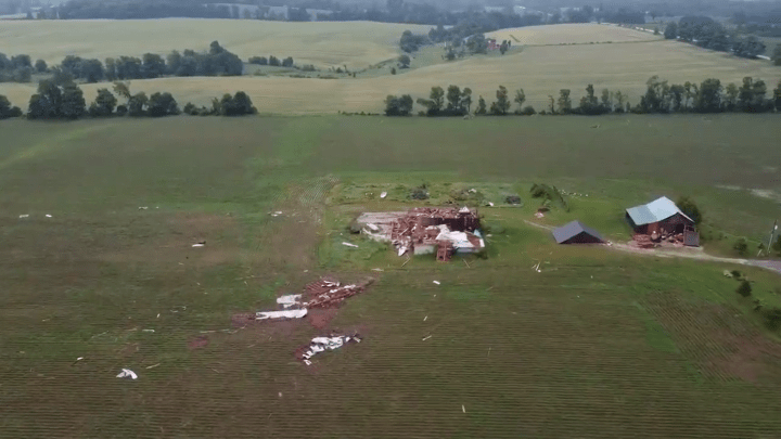 Damage is seen east of Chatsworth, Ont., on Saturday.