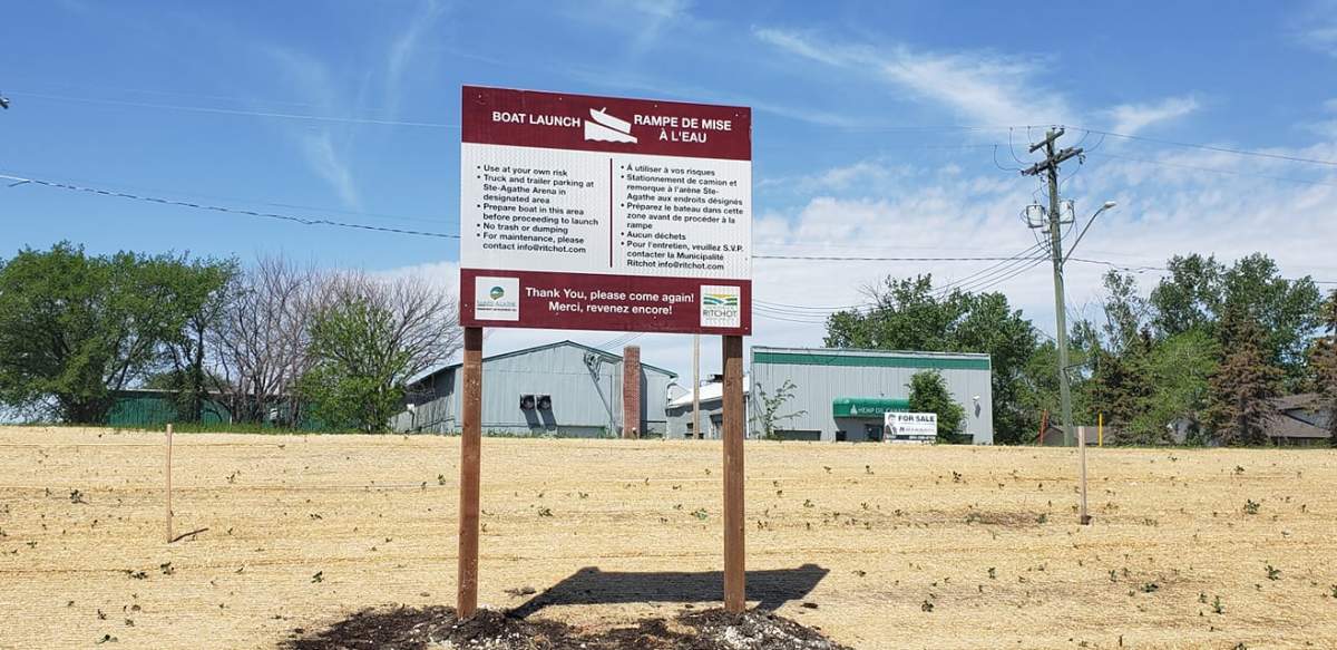 Signage for Ste. Agathe's new boat launch.