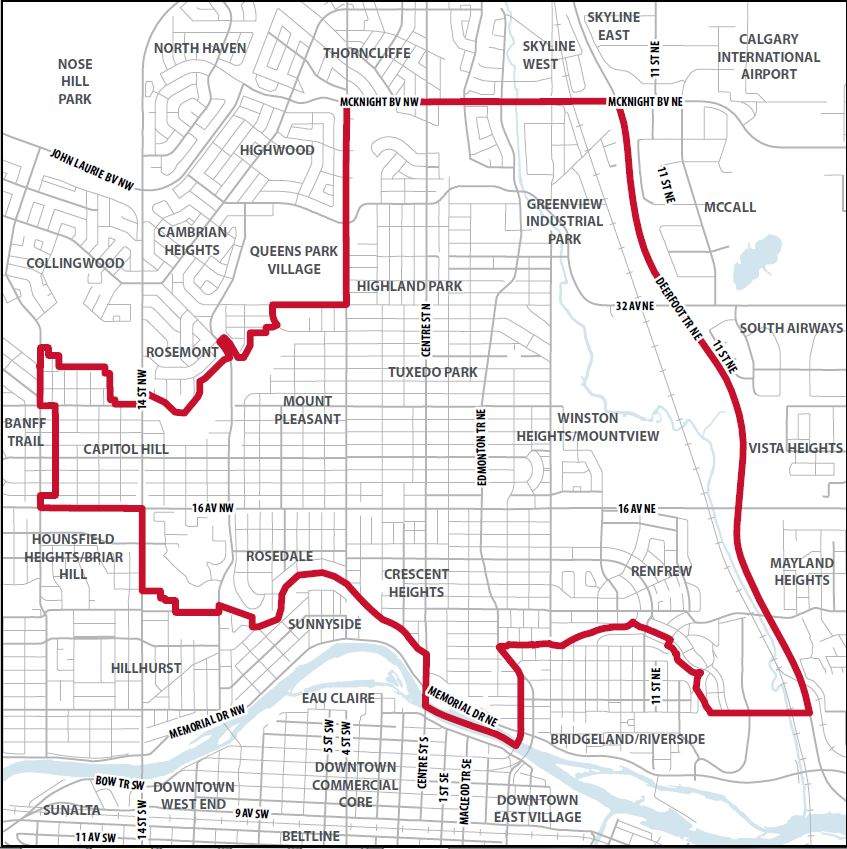 A map of Calgary communities included in the North Hill Communities Local Area Plan.