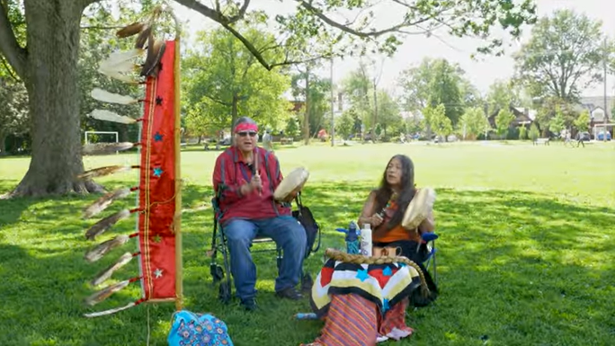 Dan and Mary Lou Smoke, the hosts of the 'Smoke Signals' radio program, performing 'The Water Song.' June 21, 2021.