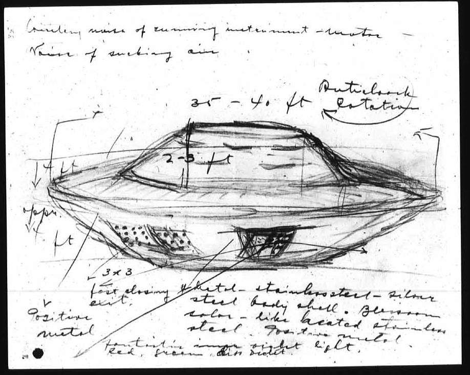 In 1967, a man named Stefan Michalak claimed to have seen a UFO at Falcon Lake, Man. This is a drawing of what he says he saw, taken from government archives. Government investigators combed the site after, and did find some irradiated dirt at the scene.