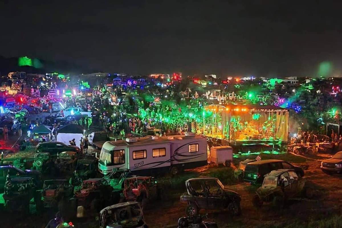 Crowds of people are shown at a so-called 'Redneck Rave' event in Kentucky on June 20, 2021.