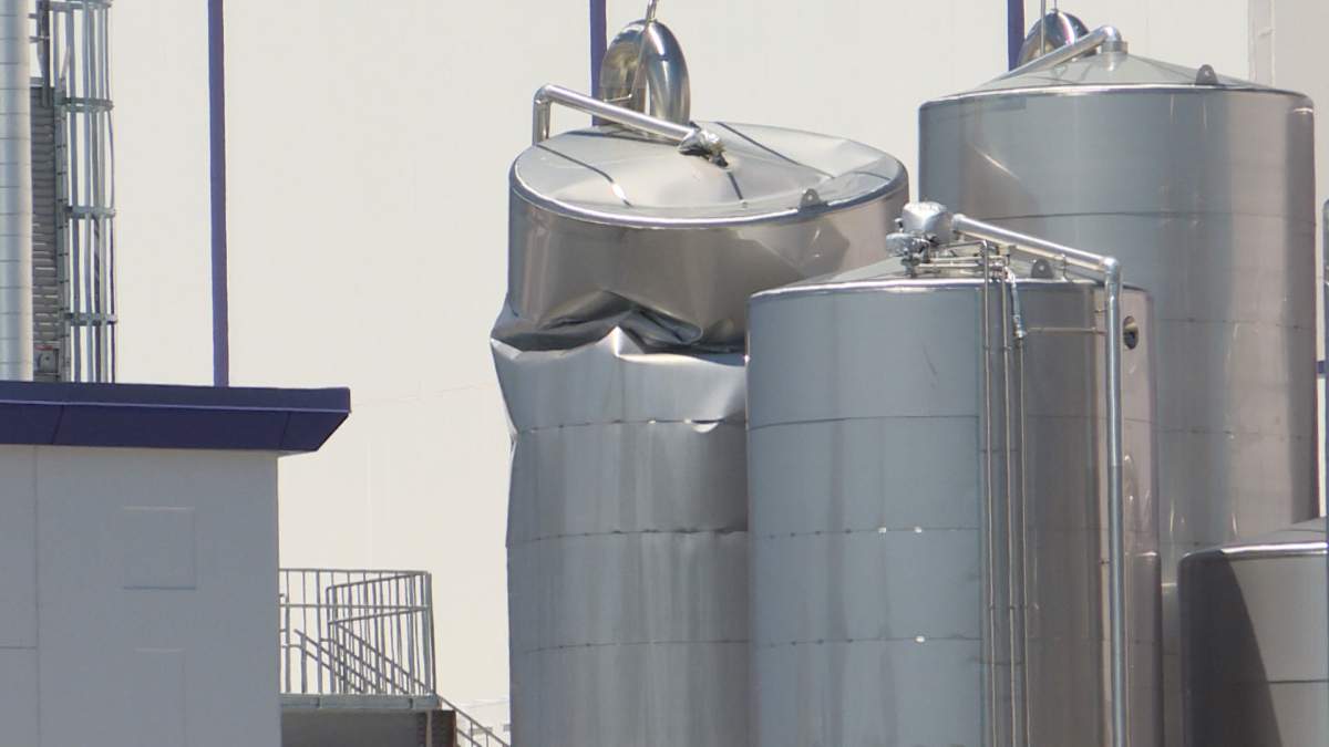 Goat milk spilled from a crushed silo at Kingston's Canada Royal Milk plant has led to an foul odour wafting from the plant.