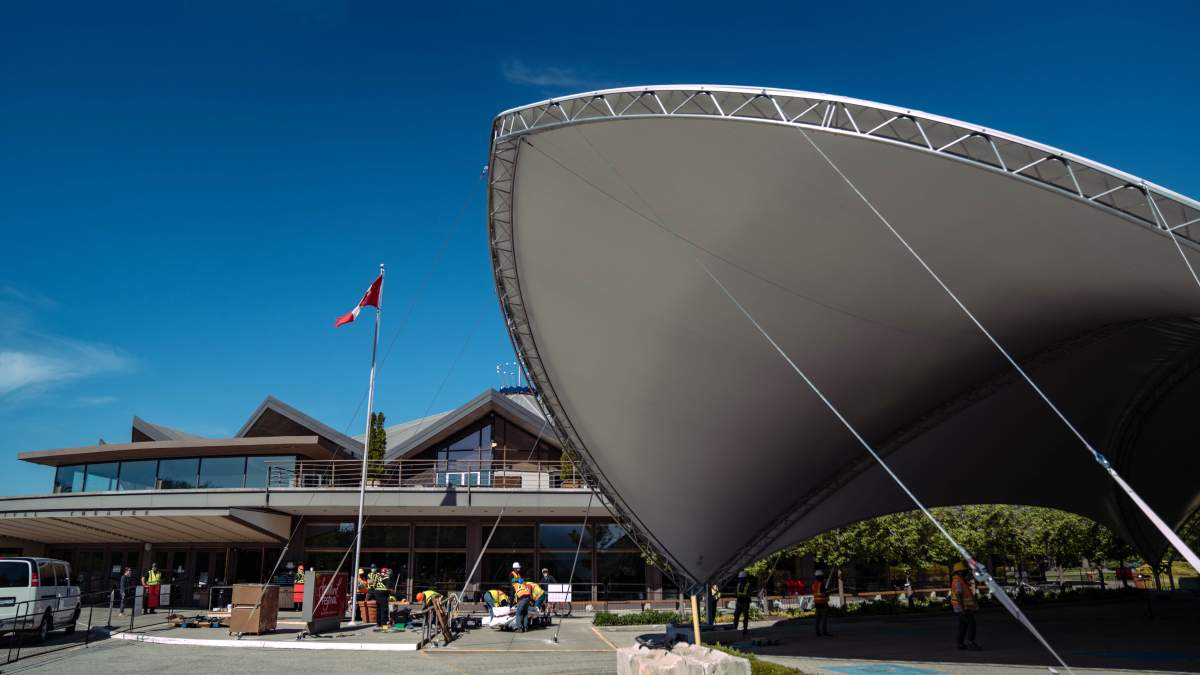 The canopy set up outside of the Stratford Festival’s main Festival Theatre.