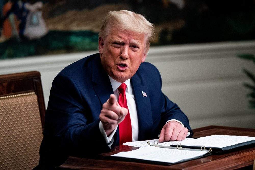 In this file photo, then-U.S. president Donald Trump speaks in the Diplomatic Room of the White House in Washington, D.C., on Nov. 26, 2020.