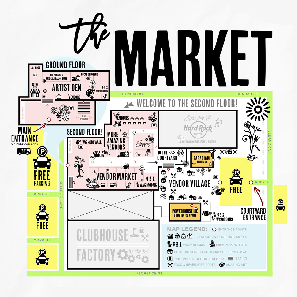 A map of the summer market at 100 Kellogg Lane.