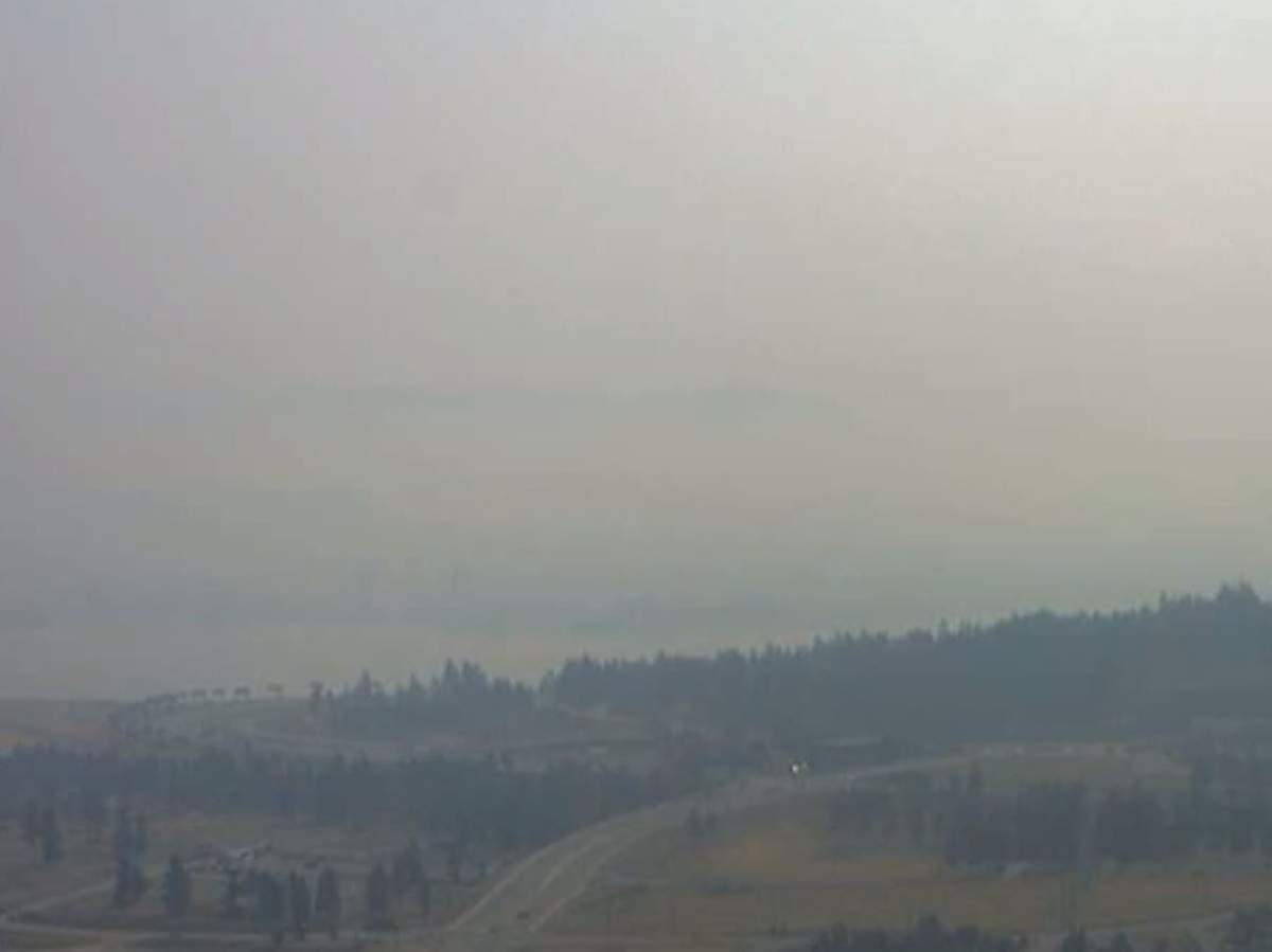 A smoky view from West Kelowna on Wednesday, July 28, 2021, that would normally show Okanagan Lake and part of Kelowna.