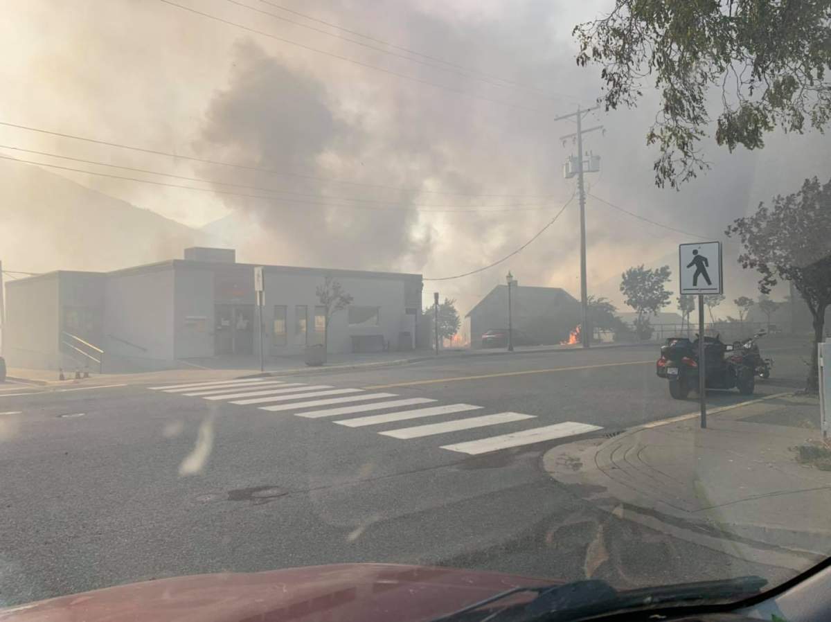 The view within the village of Lytton, B.C. as fire destroyed several buildings.