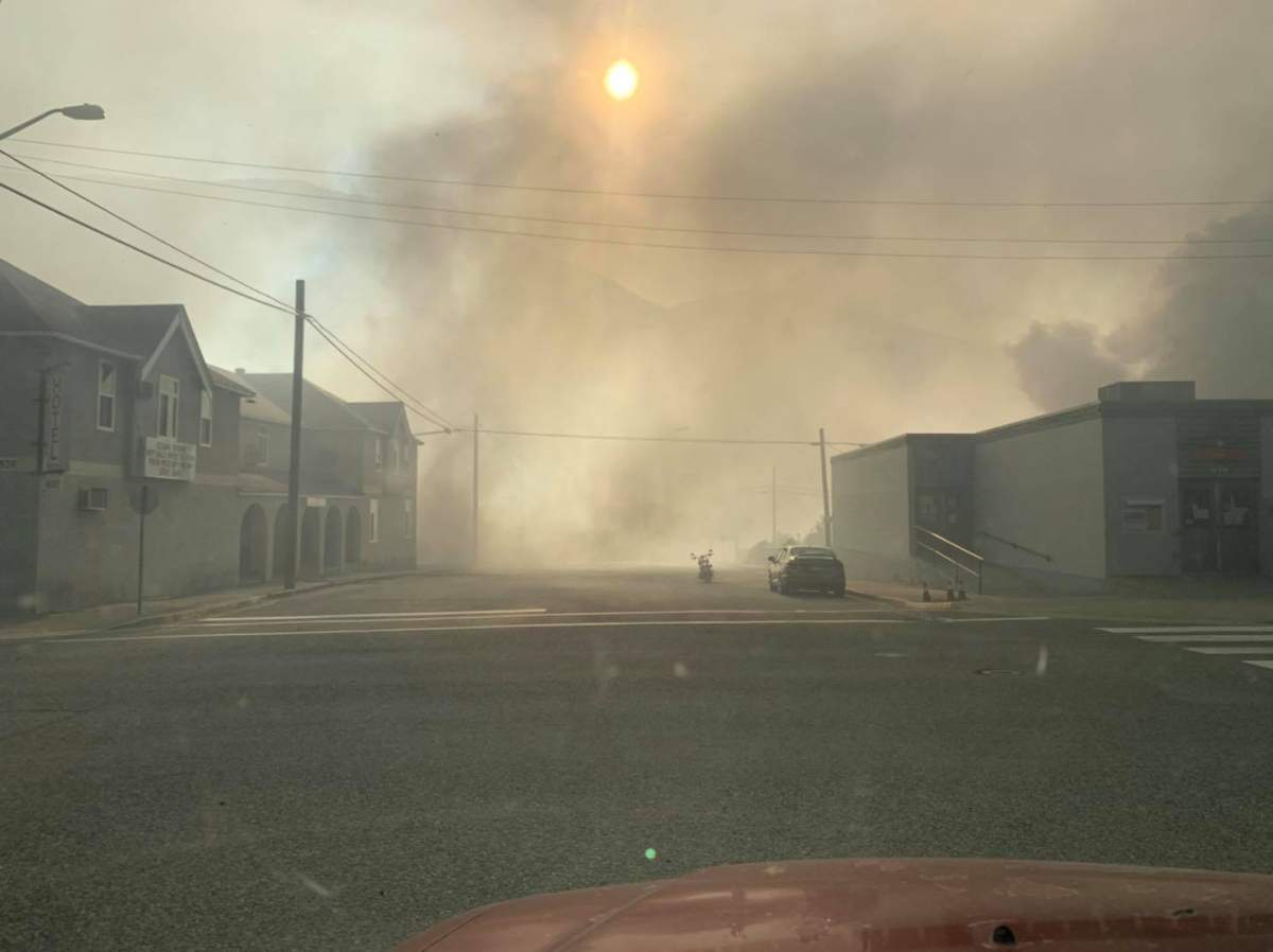 The view within the village of Lytton, B.C. as fire destroyed several buildings.