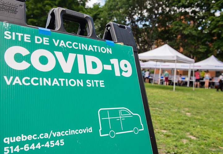 A Covid-19 vaccination site is shown in Montreal, Saturday, July 10, 2021, as the COVID-19 pandemic continues in Canada and around the world. 
