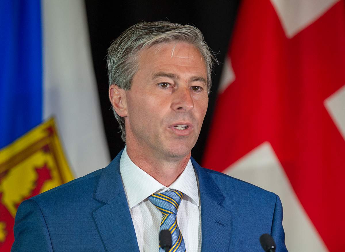 Nova Scotia Progressive Conservative leader Tim Houston unveils his party's complete and fully costed election platform in Halifax on Thursday, July 22, 2021. THE CANADIAN PRESS/Andrew Vaughan.