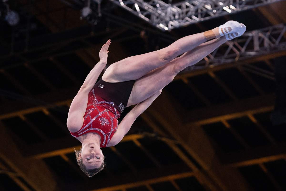 Canada's Rosannagh Maclennan competes in the women's final of the Trampoline Gymnastics event during Tokyo 2020 Olympic Games at Ariake Gymnastics centre in Tokyo, on July 30, 2021.