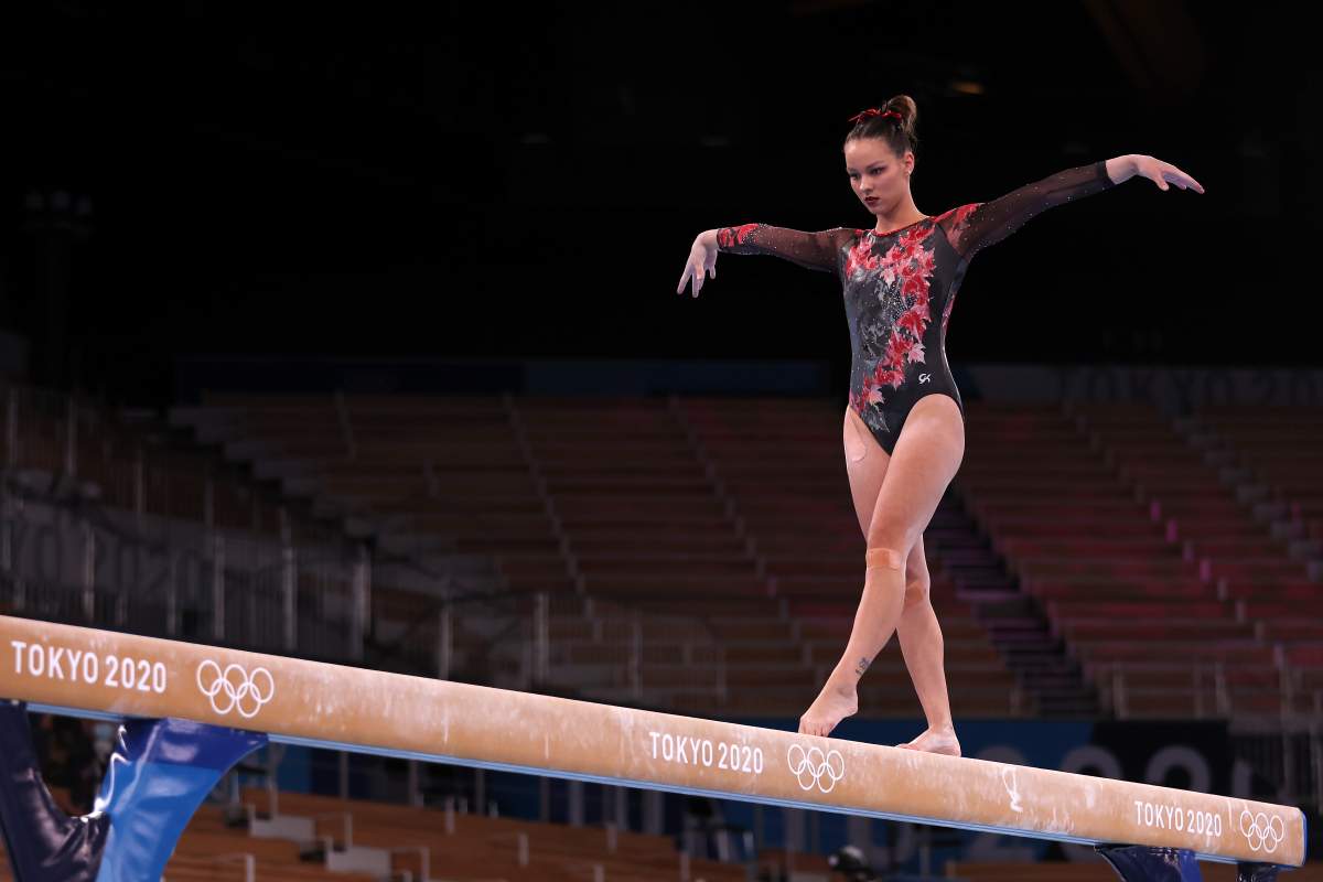 Shallon Olsen of Team Canada competes on balance beam during Women\’s Qualification on day two of the Tokyo 2020 Olympic Games at Ariake Gymnastics Centre on July 25, 2021 in Tokyo, Japan.