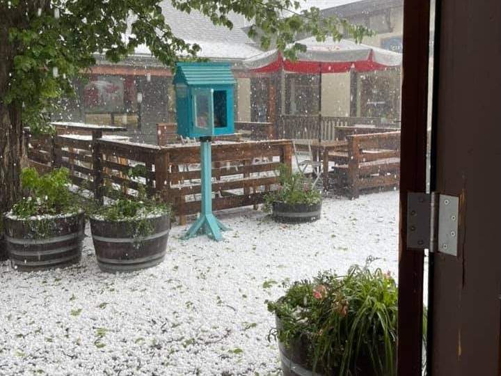 A photo showing the ground covered by hail in Invermere, B.C., on Friday.