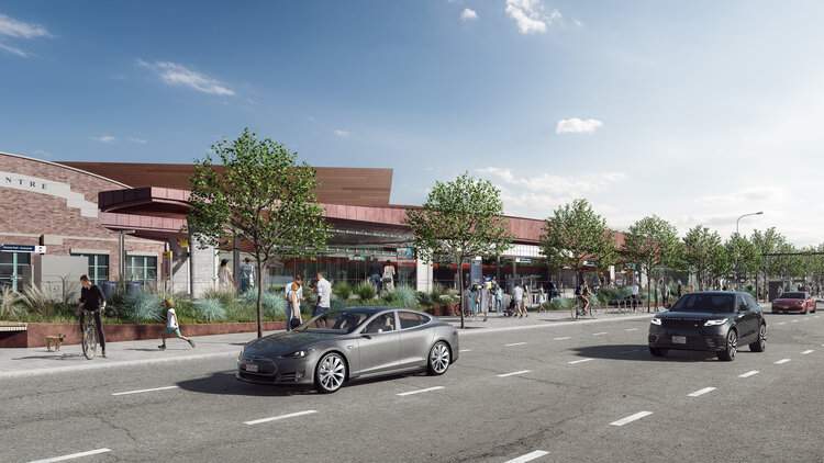 A rendering of The Victoria Park/Stampede LRT station overhaul and 17th Avenue SE extension.
