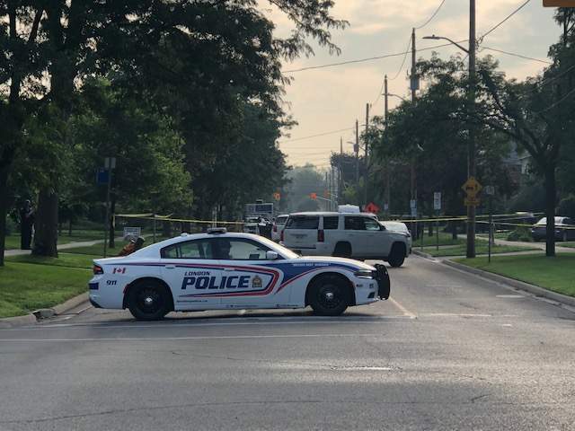 London police at the scene of an officer-involved shooting, July 28, 2021.