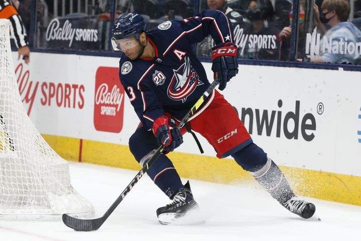 FILE – In this May 3, 2021, file photo, Columbus Blue Jackets’ Seth Jones plays against the Nashville Predators during an NHL hockey game in Columbus, Ohio.