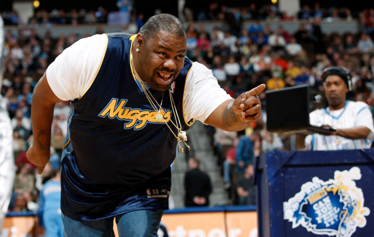 Biz Markie performs for fans during halftime of the Denver Nuggets' 105-99 victory over the Phoenix Suns in an NBA basketball game in Denver on Dec. 12, 2009. The hip-hop staple known for his beatboxing prowess, turntable mastery and the 1989 classic “Just a Friend,” has died. He was 57. Markie’s representative, Jenni Izumi, said in a statement that the rapper-DJ died peacefully Friday, July 16, 2021, with his wife by his side. No cause of death was released. (AP Photo/David Zalubowski).