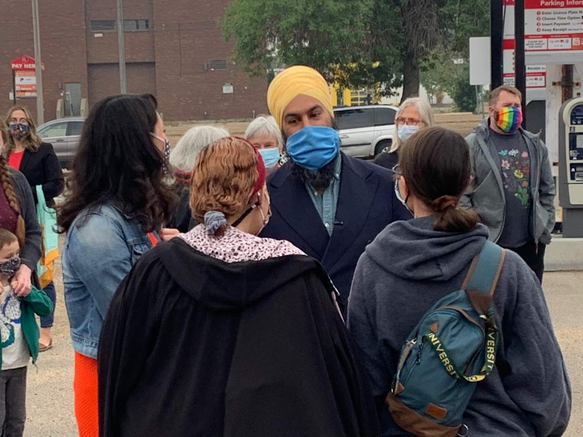 Jagmeet Singh in downtown Edmonton on July 18, 2021.