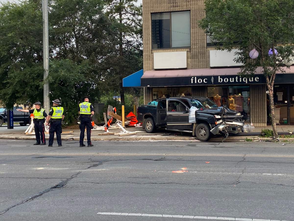 One person was taken to hospital after a speeding truck crashed on Jasper Avenue on Monday, July 26. 