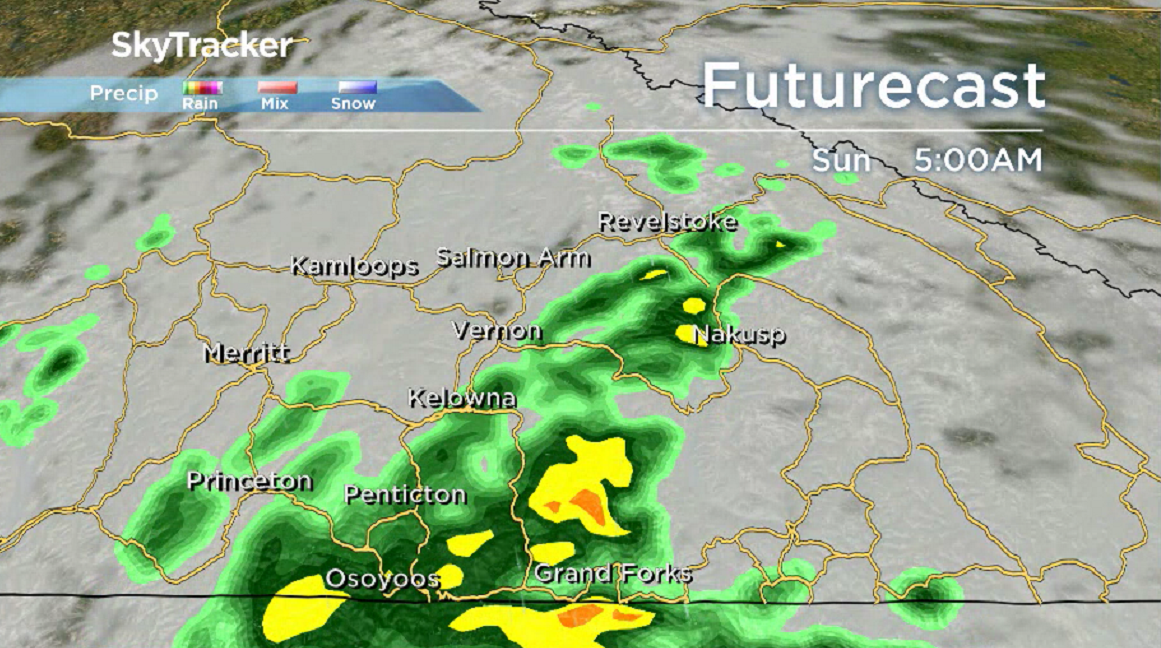 Much needed relief in the form of rain arrives in the Okanagan on Sunday and into Monday.