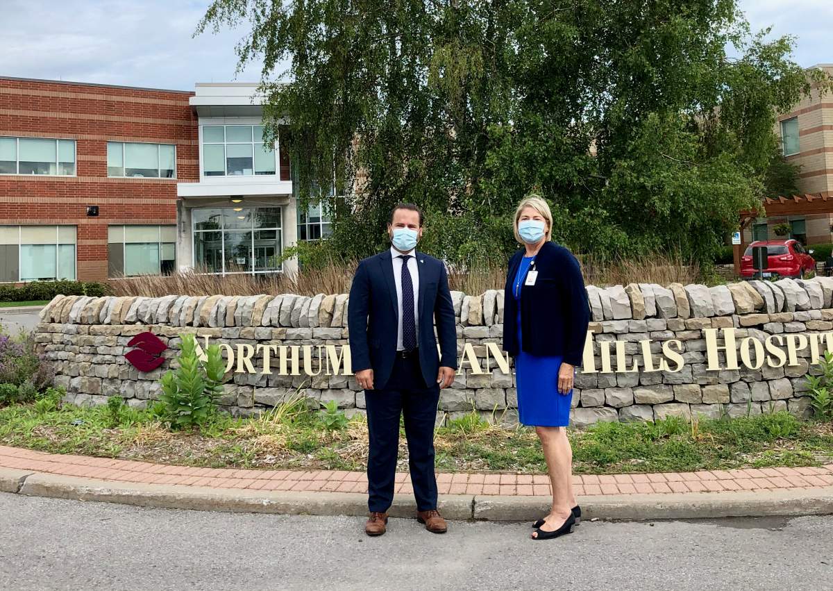 The Ontario government is providing Northumberland Hills Hospital in Cobourg with a 2.8 per cent increase in base funding. Northumberland-Peterborough South MPP David Piccini, left, made the announcement with hospital president and CEO Linda Davis on Monday morning.