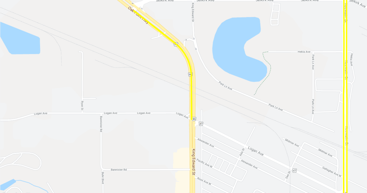The stretch of King Edward St. (yellow, middle) that will close over the weekend.The highlighted road to the right, Keewatin St., will undergo repairs starting late next week.