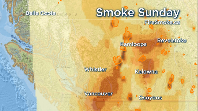 A weather graphic showing smoke patterns for Sunday, Aug. 1.