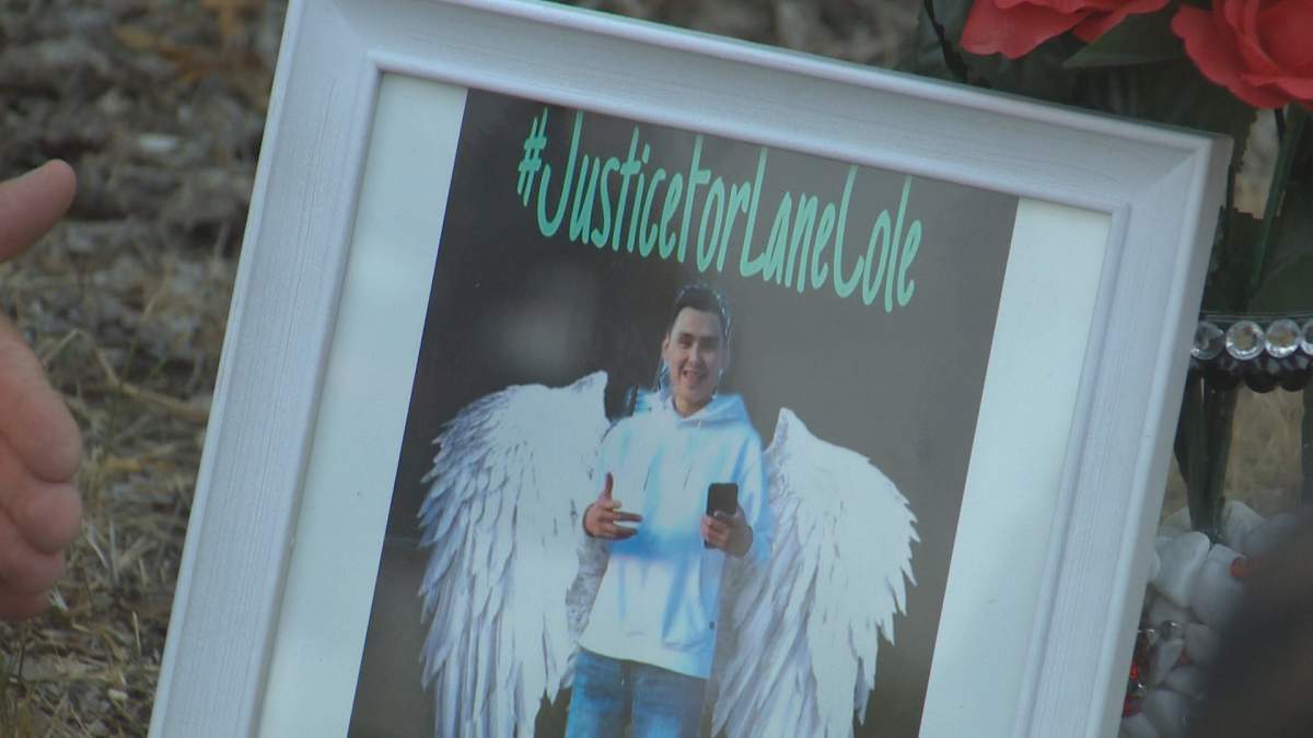A picture of Lane Tailfeathers at his memorial on July 25, 2021.