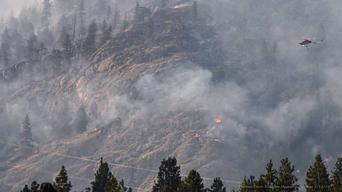 The Thomas Creek fire near Okanagan Falls wildfire is now pegged at 5,000 ha.