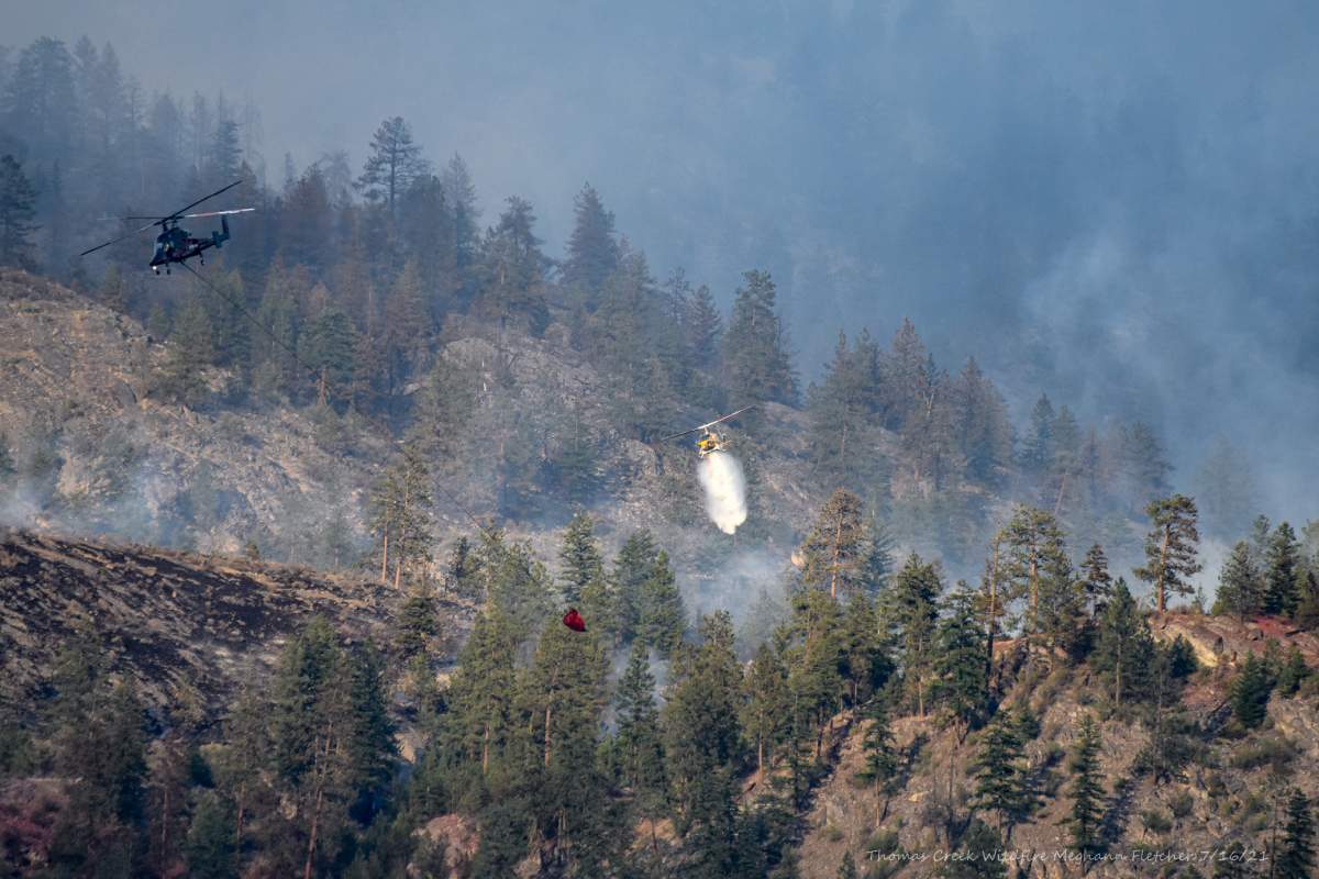 Fire activity has subsided at the Thomas Creek wildfire near Okanagan Falls, but officials warn conditions can change at any moment.