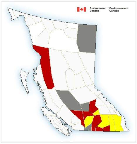 Watches alert you about weather conditions that are favorable for a storm or severe weather, which could cause safety concerns. Yellow indicates thunderstorm watches.