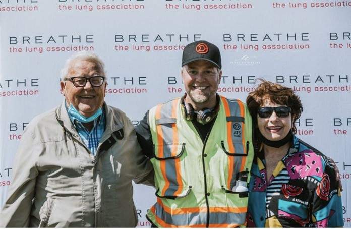 Chris Sadleir with his parents. His father had a double lung transplant five years ago.