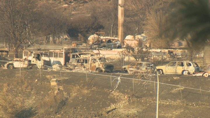 Lytton as seen from outside the exclusion zone after a devastating wildfire roared through the community a week ago.