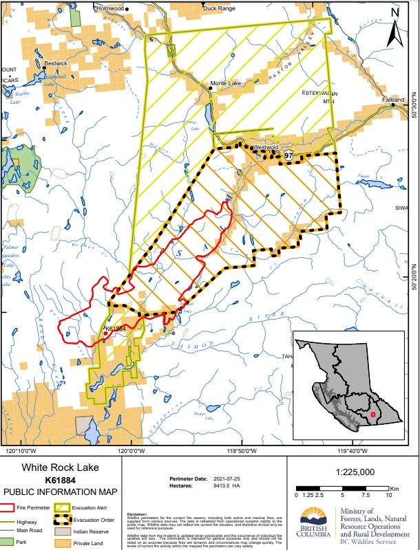 The White Rock lake fire perimeter on Sunday, July 25, 2021.