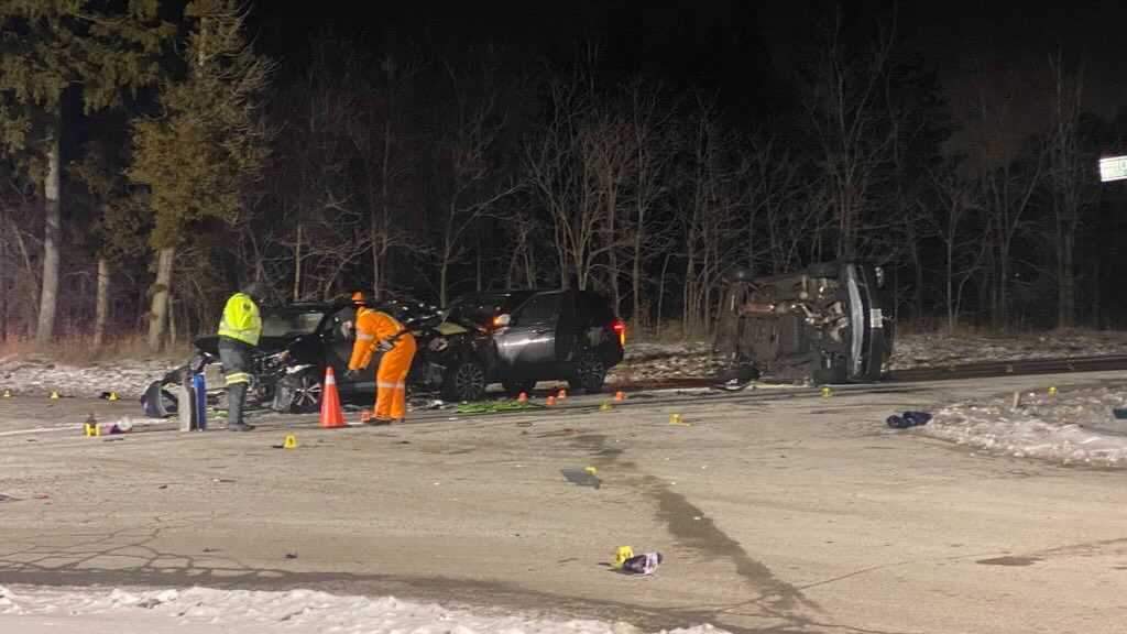 The crash happened Sunday afternoon at the intersection of Shouldice Side Road and Spragues Road.