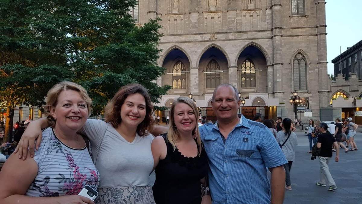 Anastasia Gromova (second from left) with her mother Larysa (left), sister Anna (second from right) and father Sergiy (right) in Montreal. 
