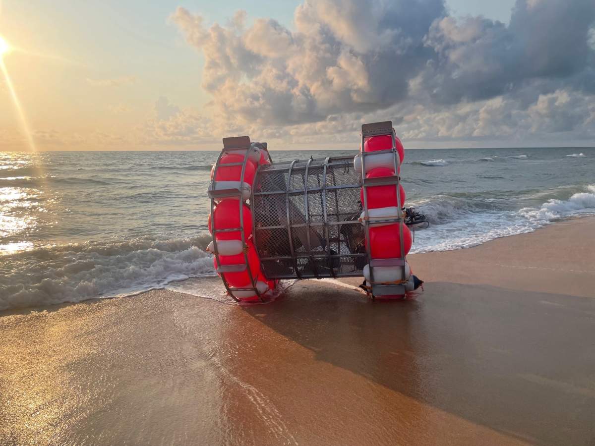 Reza Baluchi’s watercraft is shown on a beach near St. Augustine, Fla., on July 24, 2021.