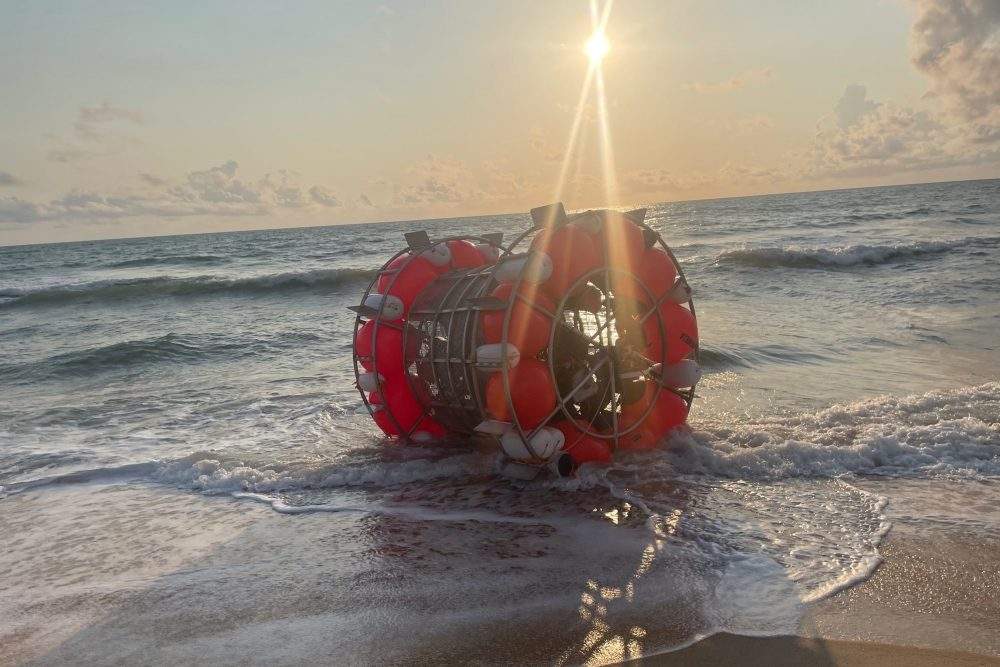 Reza Baluchi's 'hydro bubble' is shown on a beach in St. Augustine, Fla., on July 24, 2021.