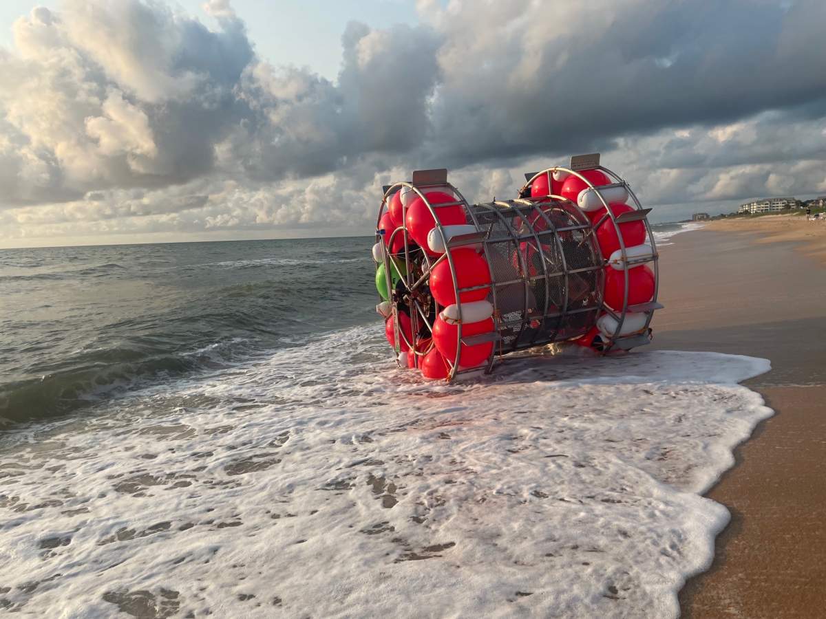 Reza Baluchi’s watercraft is shown on a beach near St. Augustine, Fla., on July 24, 2021.
