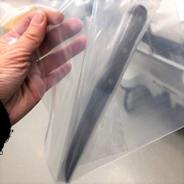 The third knife found on a man who was shot during a confrontation with Calgary police in 2018.