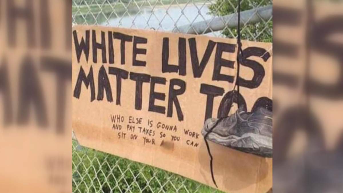 The sign left on the Muskoday First Nation.