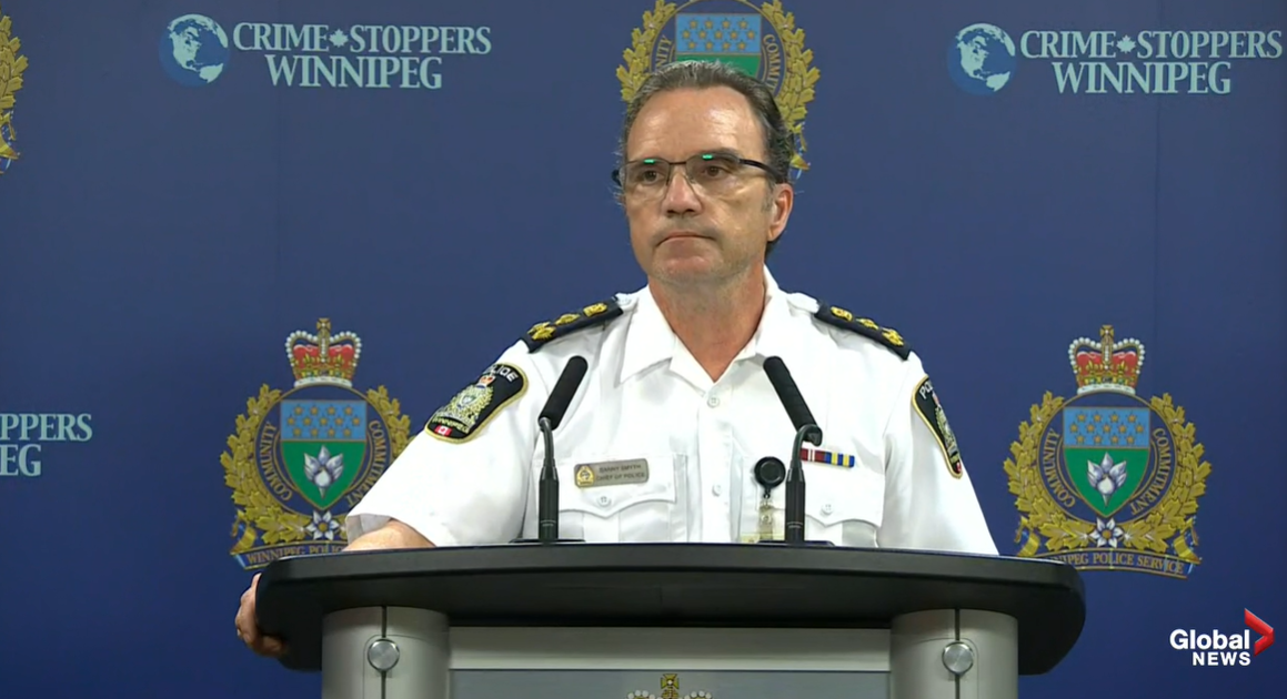 Winnipeg Chief of Police Danny Smyth addresses media Friday.