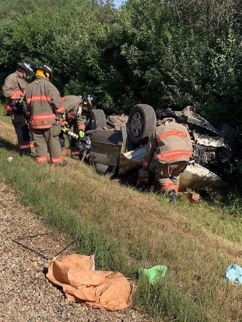 One person is dead after a vehicle rolled over southwest of Saskatoon on Saturday afternoon. 