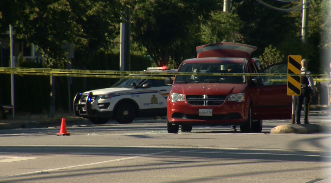 The scene of a drive-by shooting in Surrey on Saturday. 