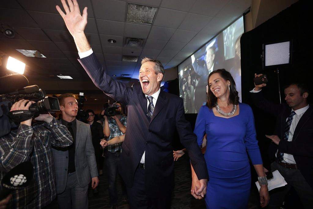 Then Manitoba PC leader Brian Pallister and his wife, Esther, enter his party’s election victory party in Winnipeg on April 19, 2016.