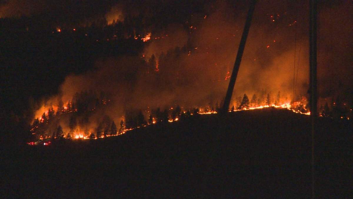 Intense fire activity on the west side of Okanagan Lake early Saturday morning.